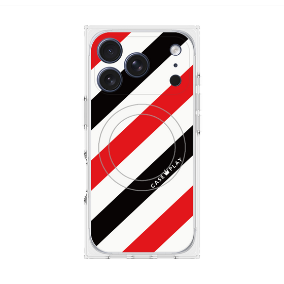 Premium Square Case with MagSafe［ Big Stripe - Red × Black ］