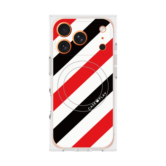 Premium Square Case with MagSafe［ Big Stripe - Red × Black ］