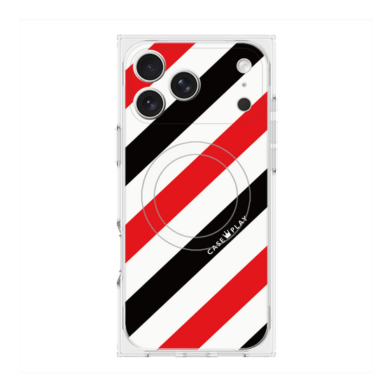 Premium Square Case with MagSafe［ Big Stripe - Red × Black ］