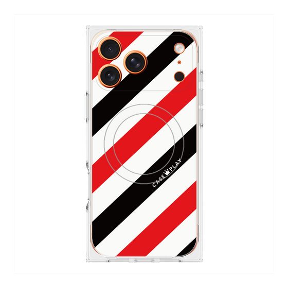 Premium Square Case with MagSafe［ Big Stripe - Red × Black ］