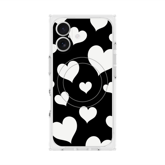 Premium Square Case with MagSafe［ Dot Hearts - Black ］