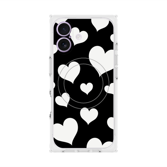 Premium Square Case with MagSafe［ Dot Hearts - Black ］