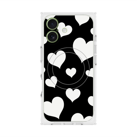 Premium Square Case with MagSafe［ Dot Hearts - Black ］