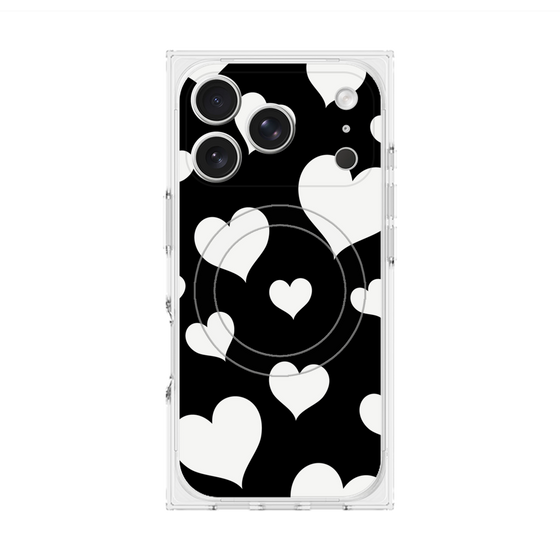 Premium Square Case with MagSafe［ Dot Hearts - Black ］