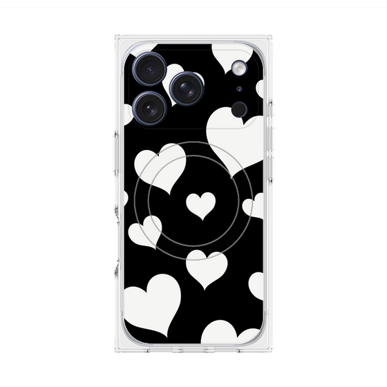 Premium Square Case with MagSafe［ Dot Hearts - Black ］