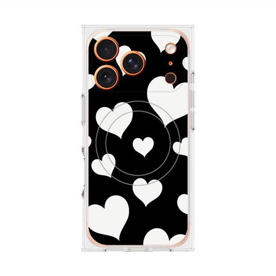 Premium Square Case with MagSafe［ Dot Hearts - Black ］