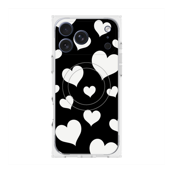 Premium Square Case with MagSafe［ Dot Hearts - Black ］