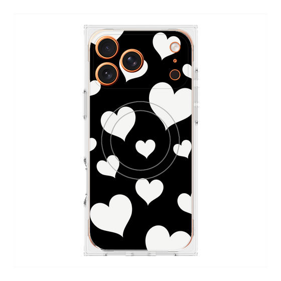 Premium Square Case with MagSafe［ Dot Hearts - Black ］