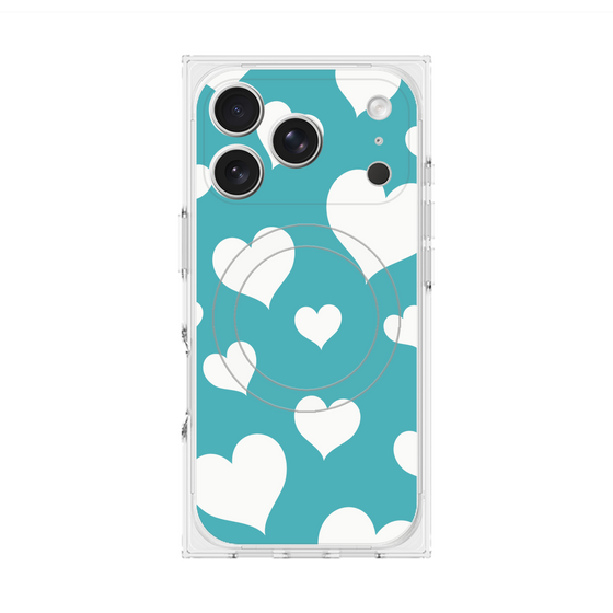 Premium Square Case with MagSafe［ Dot Hearts - Blue ］