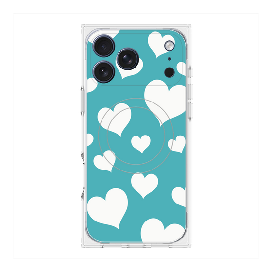 Premium Square Case with MagSafe［ Dot Hearts - Blue ］
