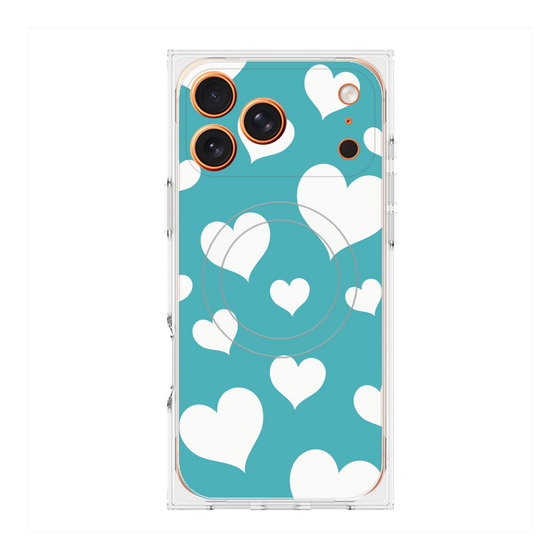 Premium Square Case with MagSafe［ Dot Hearts - Blue ］