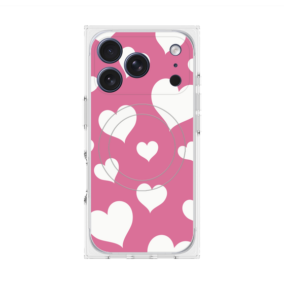 Premium Square Case with MagSafe［ Dot Hearts - Pink ］