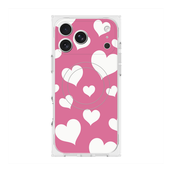 Premium Square Case with MagSafe［ Dot Hearts - Pink ］
