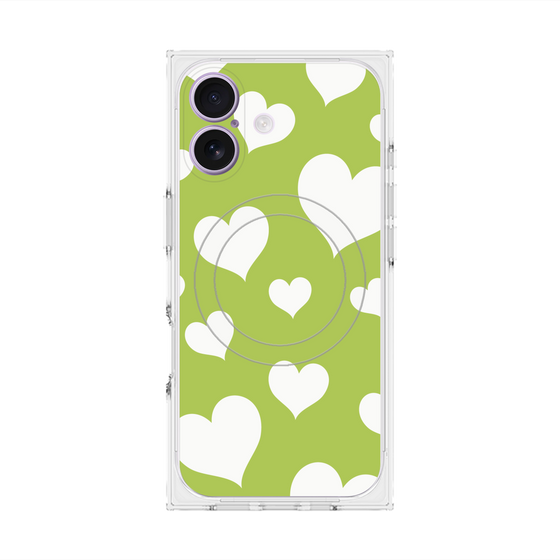 Premium Square Case with MagSafe［ Dot Hearts - Green ］