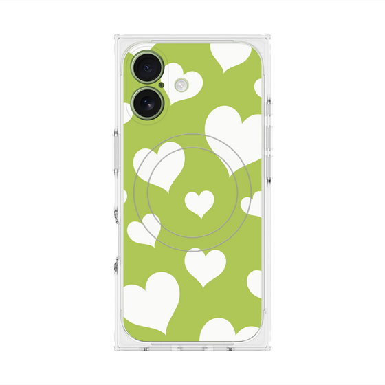 Premium Square Case with MagSafe［ Dot Hearts - Green ］
