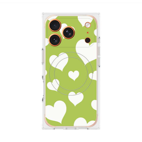 Premium Square Case with MagSafe［ Dot Hearts - Green ］