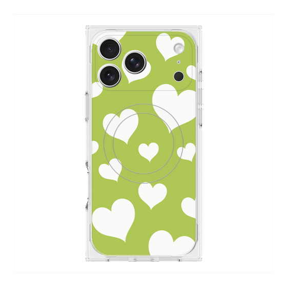Premium Square Case with MagSafe［ Dot Hearts - Green ］
