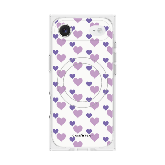 Premium Square Case with MagSafe［ Stripe Hearts - Purple ］