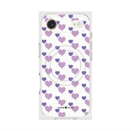 Premium Square Case with MagSafe［ Stripe Hearts - Purple ］