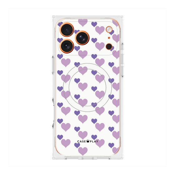 Premium Square Case with MagSafe［ Stripe Hearts - Purple ］