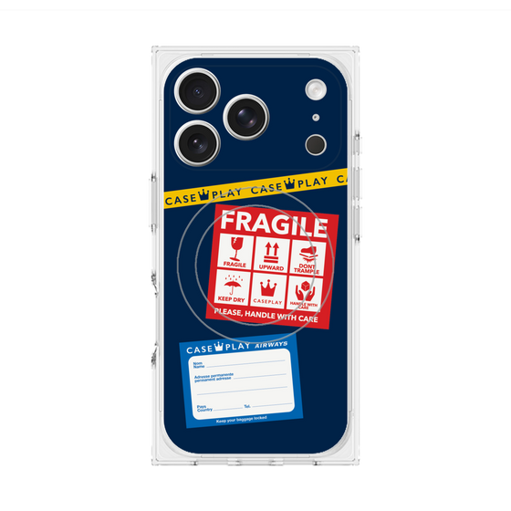 Premium Square Case with MagSafe［ FRAGILE Stickers - Navy ］