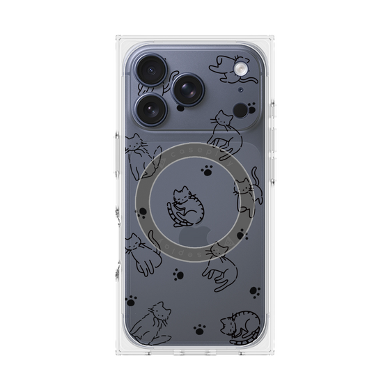 Premium Square Case with MagSafe［ Original - CASEPLAY Cat All-over Pattern - black ］