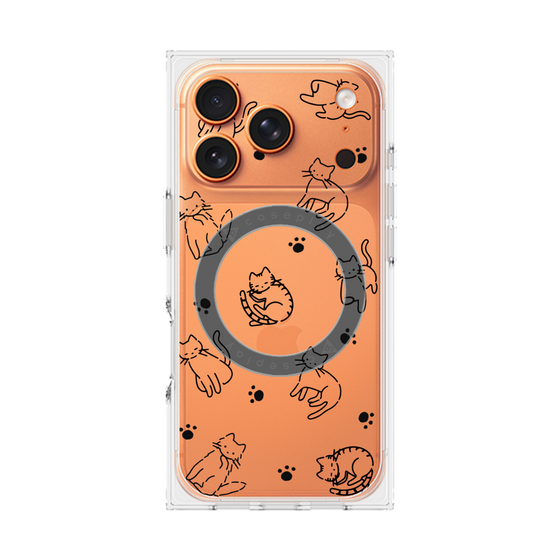 Premium Square Case with MagSafe［ Original - CASEPLAY Cat All-over Pattern - black ］