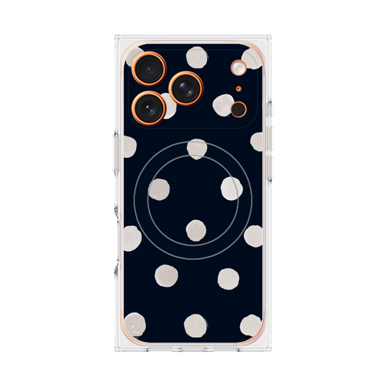 Premium Square Case with MagSafe［ Watercolor Dots Retro Color - Navy ］