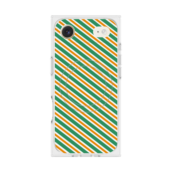 Premium Square Case with MagSafe［ Small Stripe - Green × Orange ］
