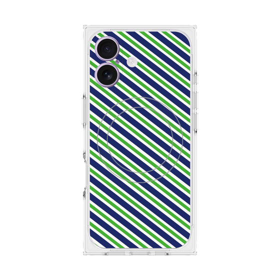 Premium Square Case with MagSafe［ Small Stripe - Navy × Green ］