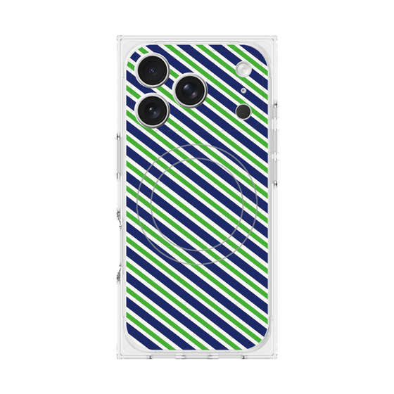 Premium Square Case with MagSafe［ Small Stripe - Navy × Green ］