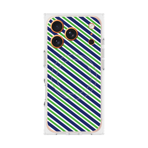 Premium Square Case with MagSafe［ Small Stripe - Navy × Green ］