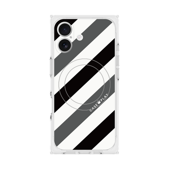 Premium Square Case with MagSafe［ Big Stripe - Black × Gray ］