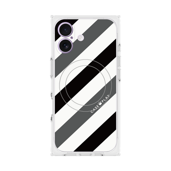 Premium Square Case with MagSafe［ Big Stripe - Black × Gray ］