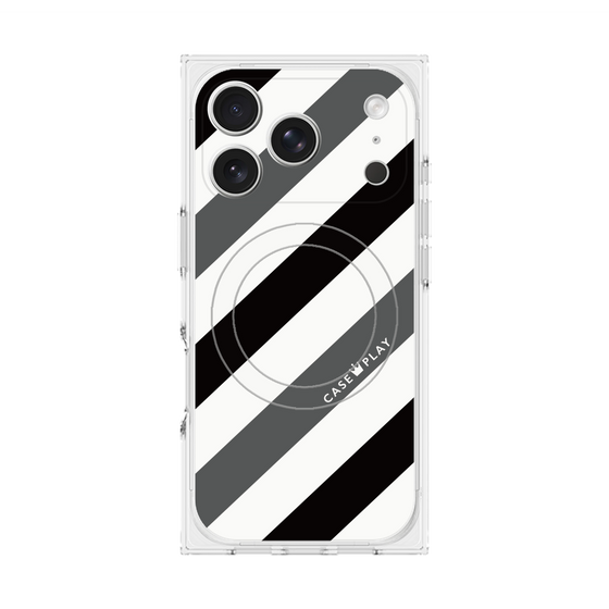Premium Square Case with MagSafe［ Big Stripe - Black × Gray ］