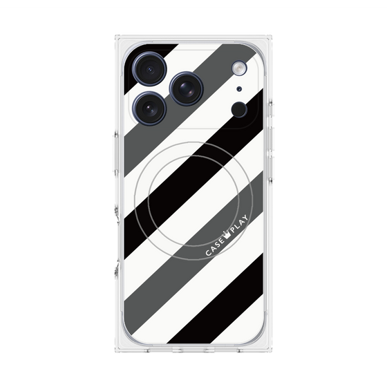 Premium Square Case with MagSafe［ Big Stripe - Black × Gray ］