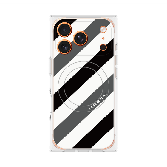 Premium Square Case with MagSafe［ Big Stripe - Black × Gray ］