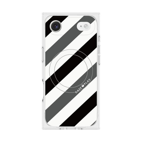 Premium Square Case with MagSafe［ Big Stripe - Black × Gray ］