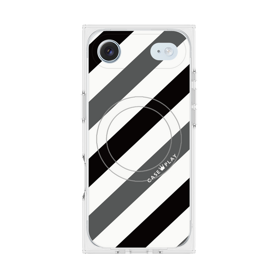 Premium Square Case with MagSafe［ Big Stripe - Black × Gray ］