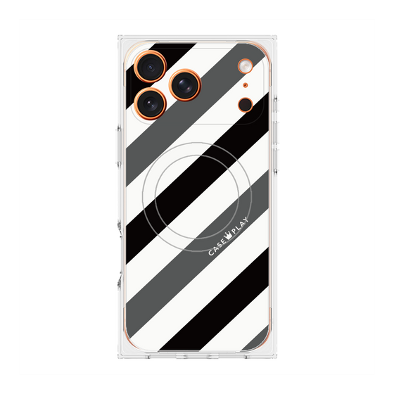 Premium Square Case with MagSafe［ Big Stripe - Black × Gray ］