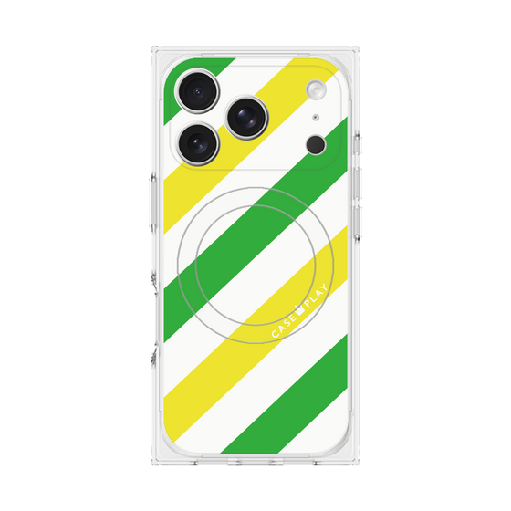 Premium Square Case with MagSafe［ Big Stripe - Green × Yellow ］