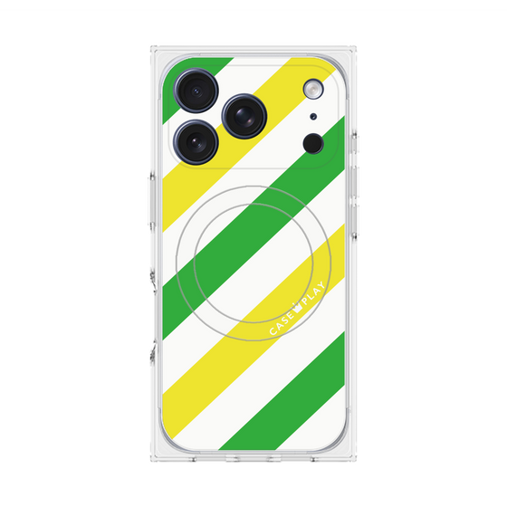 Premium Square Case with MagSafe［ Big Stripe - Green × Yellow ］