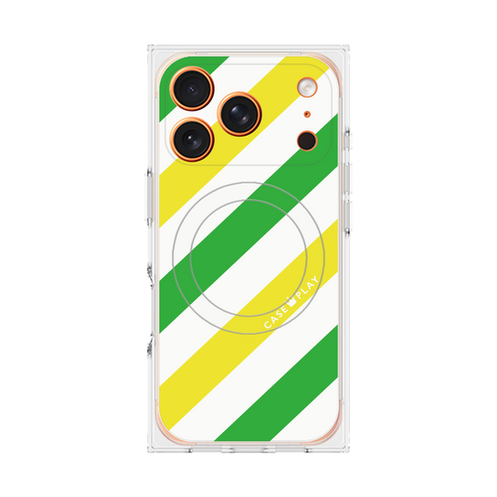 Premium Square Case with MagSafe［ Big Stripe - Green × Yellow ］