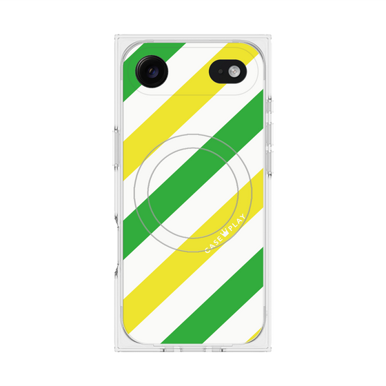 Premium Square Case with MagSafe［ Big Stripe - Green × Yellow ］