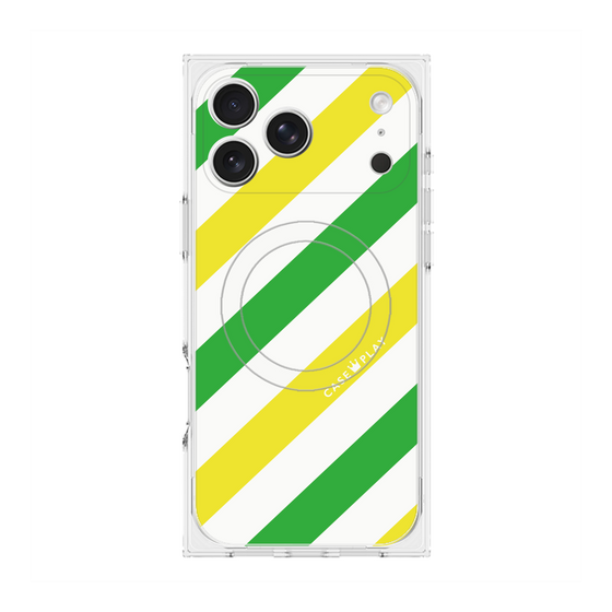 Premium Square Case with MagSafe［ Big Stripe - Green × Yellow ］