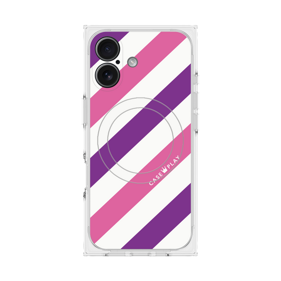 Premium Square Case with MagSafe［ Big Stripe - Purple × Pink ］