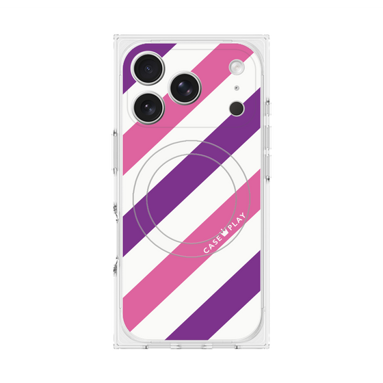 Premium Square Case with MagSafe［ Big Stripe - Purple × Pink ］