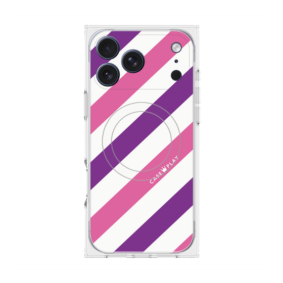 Premium Square Case with MagSafe［ Big Stripe - Purple × Pink ］