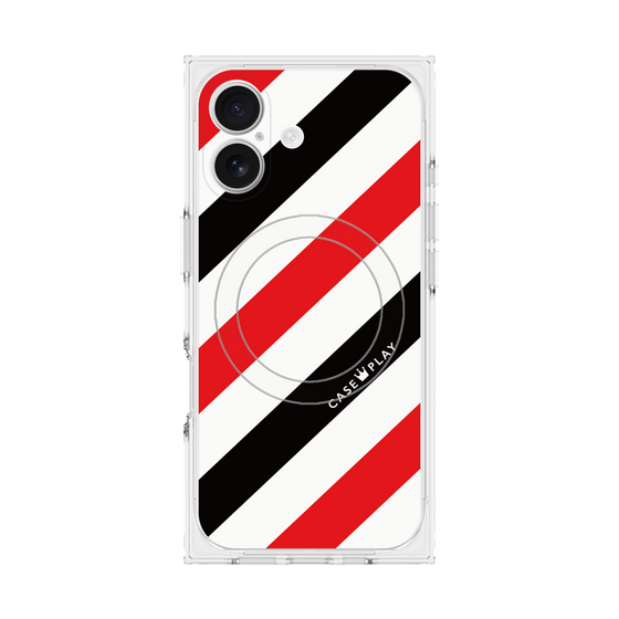 Premium Square Case with MagSafe［ Big Stripe - Red × Black ］