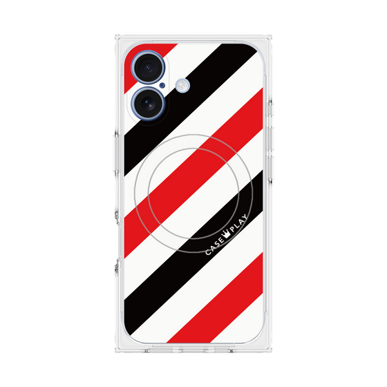 Premium Square Case with MagSafe［ Big Stripe - Red × Black ］